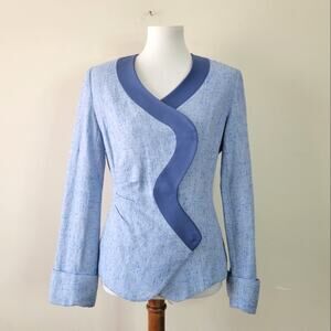 Dara Lamb Haute De Gamme Custom Asymmetric Ruched Blazer Jacket sz Medium